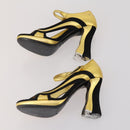 CELINE PRADA Sandals Leather 2 Set Beige Gold Auth 193715-8
