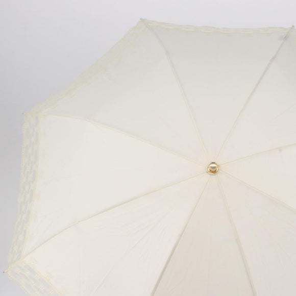 CELINE Folding Umbrella Nylon White Gold Auth 193720M