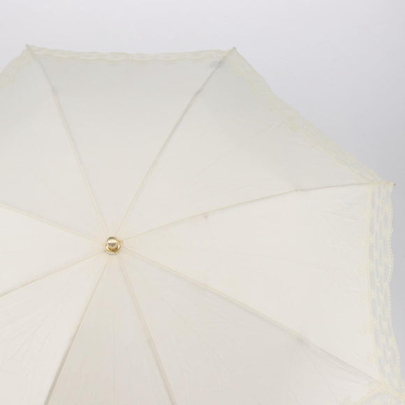 CELINE Folding Umbrella Nylon White Gold Auth 193720M