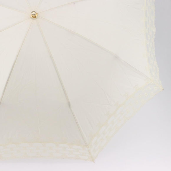 CELINE Folding Umbrella Nylon White Gold Auth 193720M
