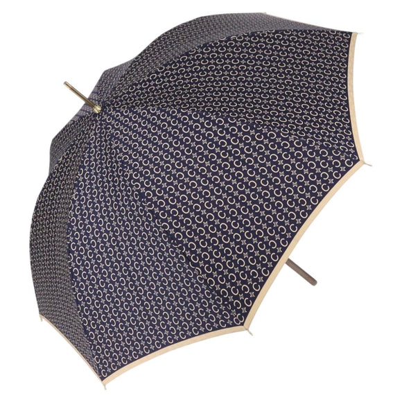 CELINE C Macadam Canvas Umbrella Nylon White Gold Auth 193721M