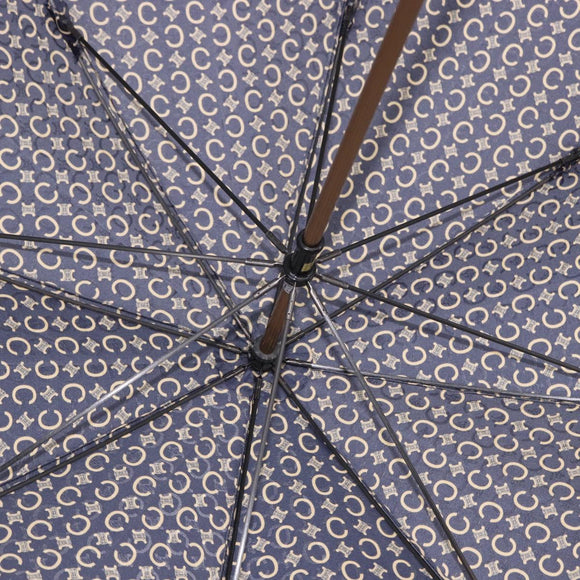 CELINE C Macadam Canvas Umbrella Nylon White Gold Auth 193721M