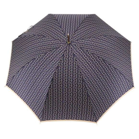 CELINE C Macadam Canvas Umbrella Nylon White Gold Auth 193721M