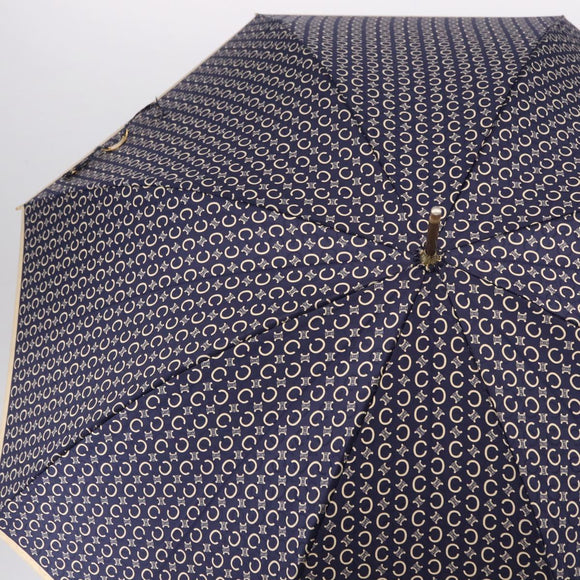 CELINE C Macadam Canvas Umbrella Nylon White Gold Auth 193721M
