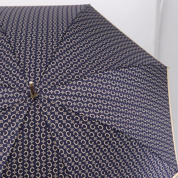 CELINE C Macadam Canvas Umbrella Nylon White Gold Auth 193721M