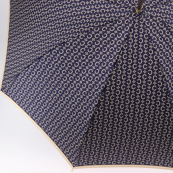 CELINE C Macadam Canvas Umbrella Nylon White Gold Auth 193721M