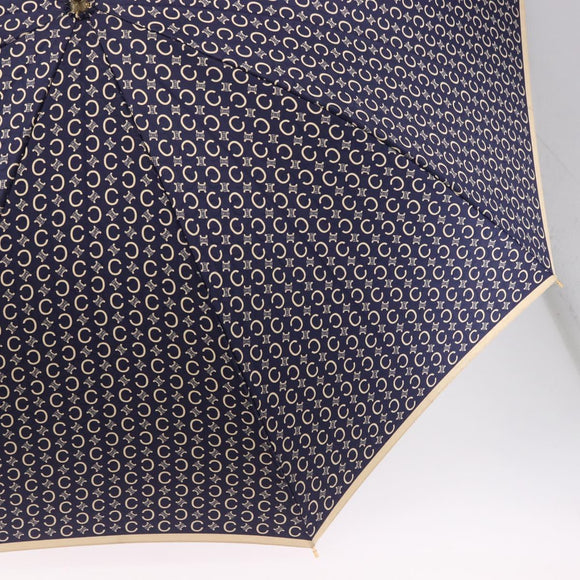 CELINE C Macadam Canvas Umbrella Nylon White Gold Auth 193721M