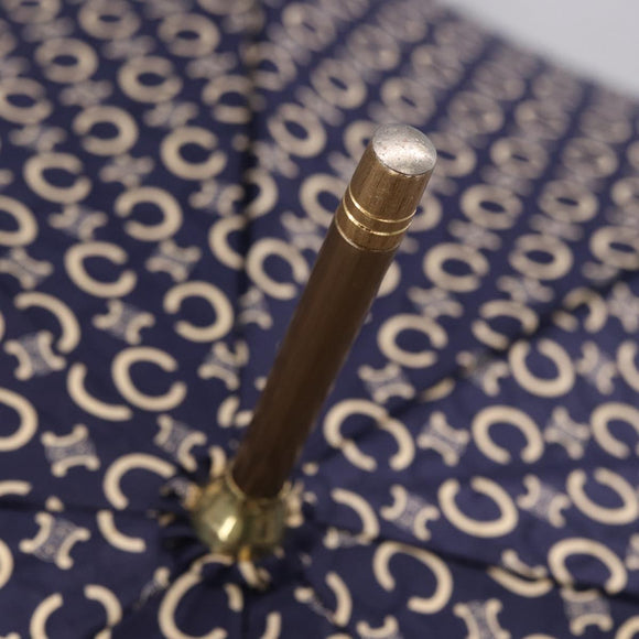 CELINE C Macadam Canvas Umbrella Nylon White Gold Auth 193721M