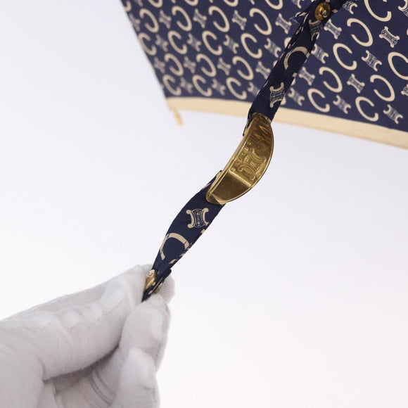 CELINE C Macadam Canvas Umbrella Nylon White Gold Auth 193721M