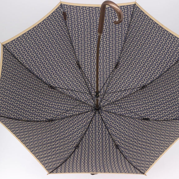 CELINE C Macadam Canvas Umbrella Nylon White Gold Auth 193721M