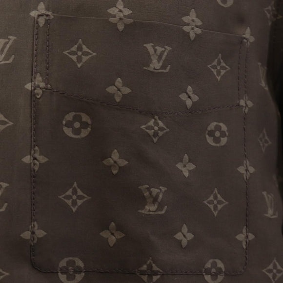 LOUIS VUITTON Short-Sleeved Shirt Silk 40 Brown LV Auth 193730M
