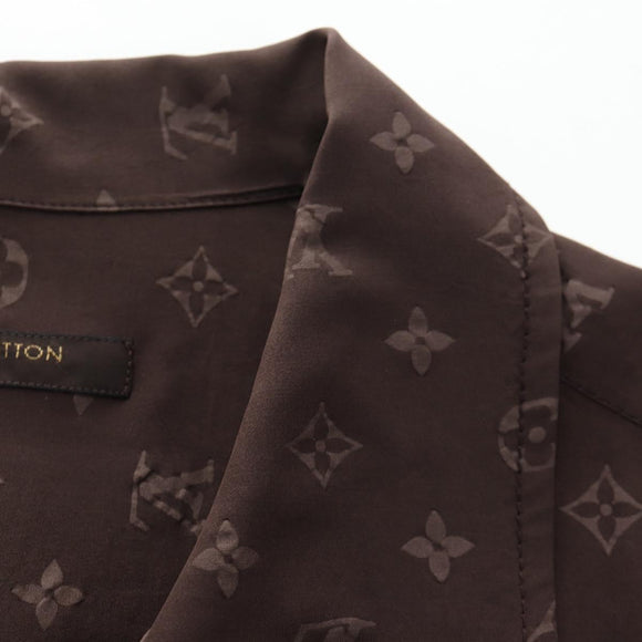 LOUIS VUITTON Short-Sleeved Shirt Silk 40 Brown LV Auth 193730M