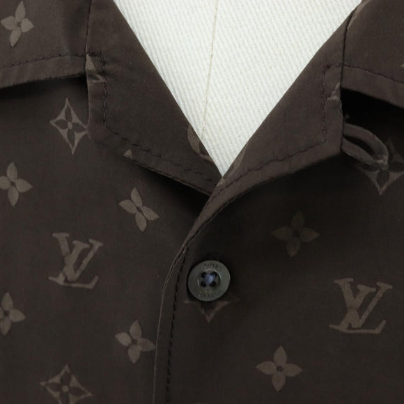 LOUIS VUITTON Short-Sleeved Shirt Silk 40 Brown LV Auth 193730M