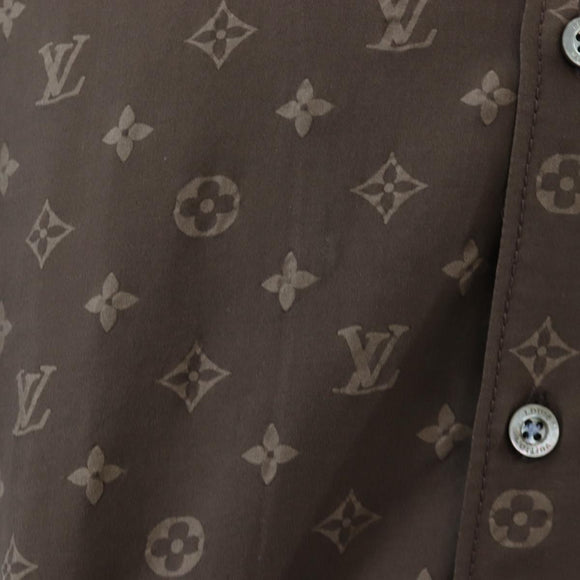 LOUIS VUITTON Short-Sleeved Shirt Silk 40 Brown LV Auth 193730M