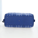 MCM Logogram Vicetos Mini Boston Bag Leather 2way Blue Silver Auth 193751V-12