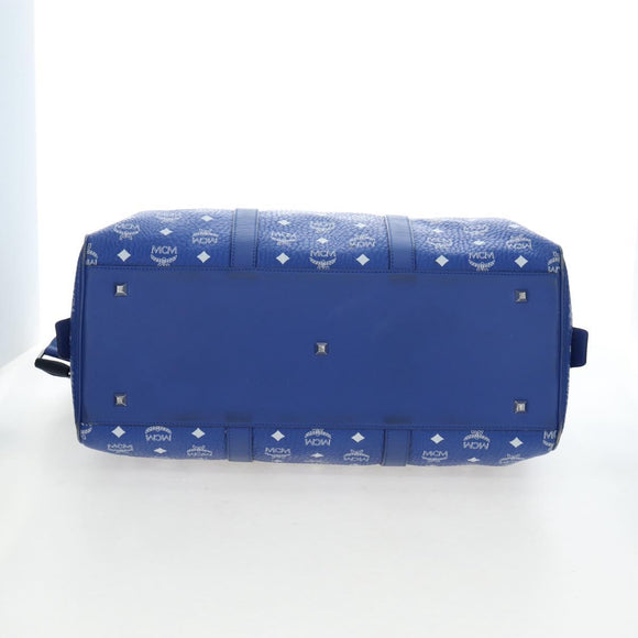 MCM Logogram Vicetos Mini Boston Bag Leather 2way Blue Silver Auth 193751V