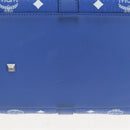 MCM Logogram Vicetos Mini Boston Bag Leather 2way Blue Silver Auth 193751V-13