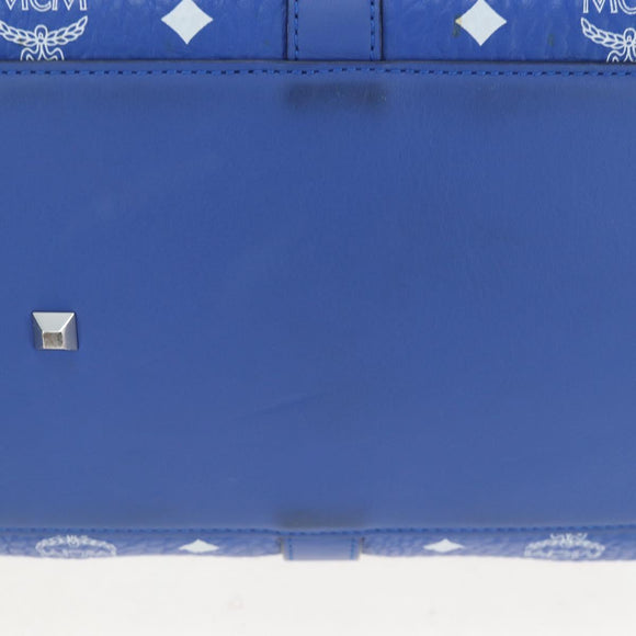 MCM Logogram Vicetos Mini Boston Bag Leather 2way Blue Silver Auth 193751V
