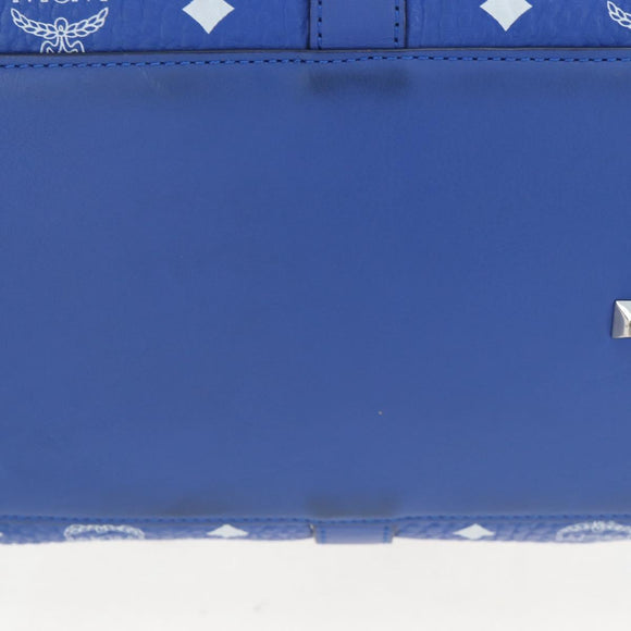 MCM Logogram Vicetos Mini Boston Bag Leather 2way Blue Silver Auth 193751V