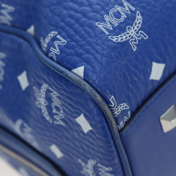 MCM Logogram Vicetos Mini Boston Bag Leather 2way Blue Silver Auth 193751V