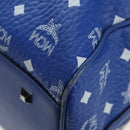 MCM Logogram Vicetos Mini Boston Bag Leather 2way Blue Silver Auth 193751V-16