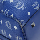 MCM Logogram Vicetos Mini Boston Bag Leather 2way Blue Silver Auth 193751V-17