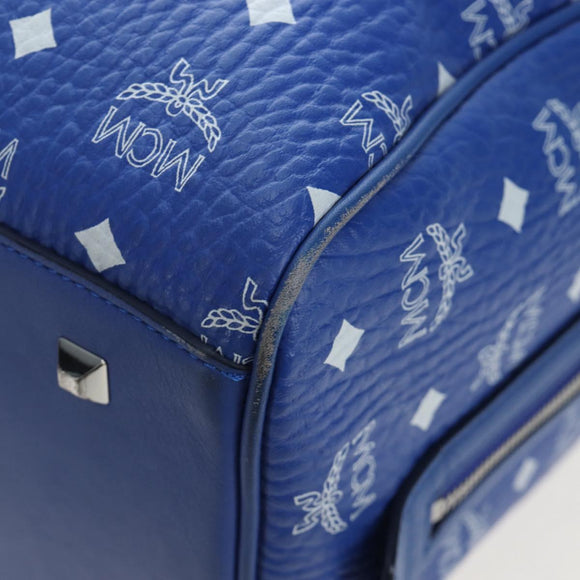 MCM Logogram Vicetos Mini Boston Bag Leather 2way Blue Silver Auth 193751V