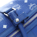 MCM Logogram Vicetos Mini Boston Bag Leather 2way Blue Silver Auth 193751V-19