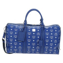 MCM Logogram Vicetos Mini Boston Bag Leather 2way Blue Silver Auth 193751V-2