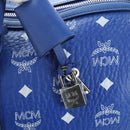 MCM Logogram Vicetos Mini Boston Bag Leather 2way Blue Silver Auth 193751V-21