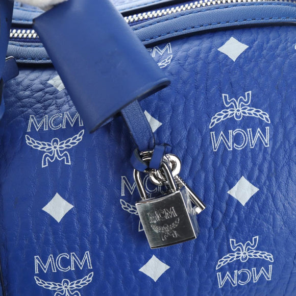 MCM Logogram Vicetos Mini Boston Bag Leather 2way Blue Silver Auth 193751V