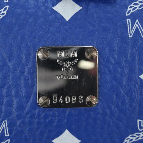 MCM Logogram Vicetos Mini Boston Bag Leather 2way Blue Silver Auth 193751V