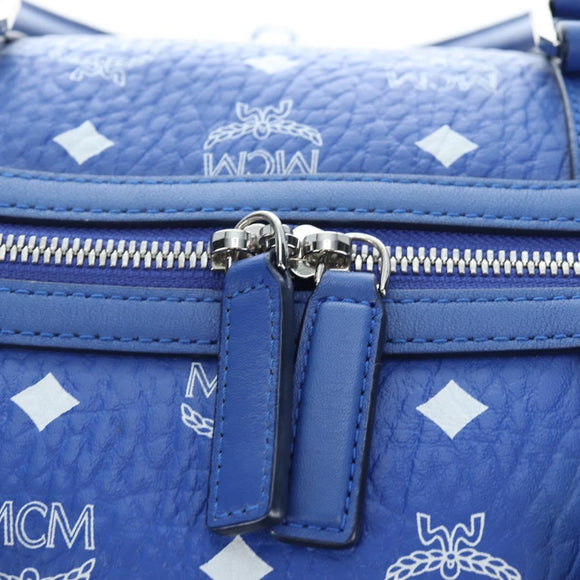 MCM Logogram Vicetos Mini Boston Bag Leather 2way Blue Silver Auth 193751V