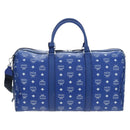 MCM Logogram Vicetos Mini Boston Bag Leather 2way Blue Silver Auth 193751V-3