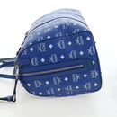 MCM Logogram Vicetos Mini Boston Bag Leather 2way Blue Silver Auth 193751V-4