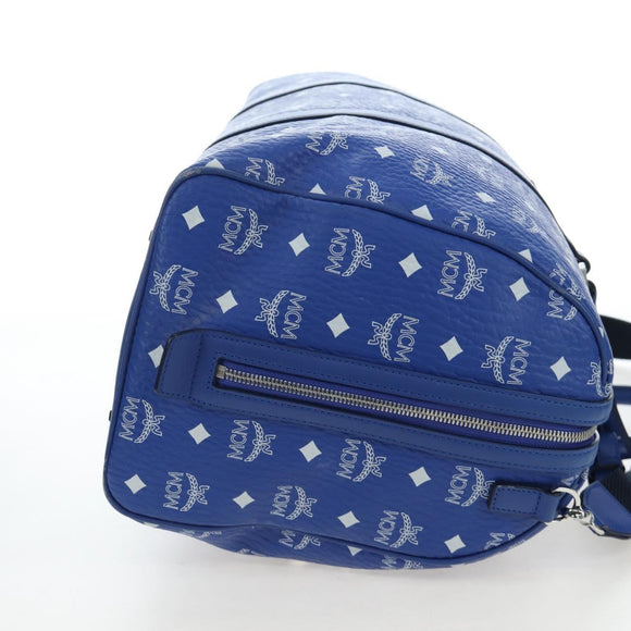 MCM Logogram Vicetos Mini Boston Bag Leather 2way Blue Silver Auth 193751V