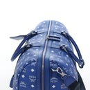 MCM Logogram Vicetos Mini Boston Bag Leather 2way Blue Silver Auth 193751V-6