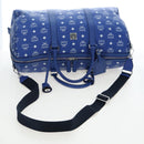 MCM Logogram Vicetos Mini Boston Bag Leather 2way Blue Silver Auth 193751V-9