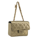 CHANEL Mini Mini Matelasse 10 Chain Hand Pouch Lamb Skin Gold CC Auth 193763A-1