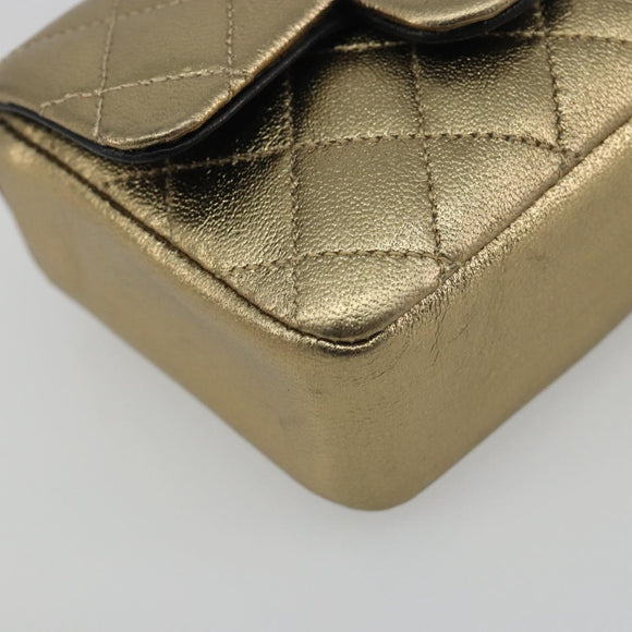 CHANEL Mini Mini Matelasse 10 Chain Hand Pouch Lamb Skin Gold CC Auth 193763A