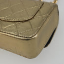 CHANEL Mini Mini Matelasse 10 Chain Hand Pouch Lamb Skin Gold CC Auth 193763A-13