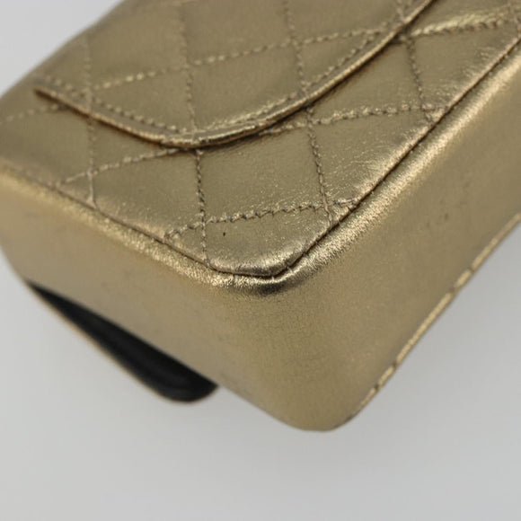 CHANEL Mini Mini Matelasse 10 Chain Hand Pouch Lamb Skin Gold CC Auth 193763A