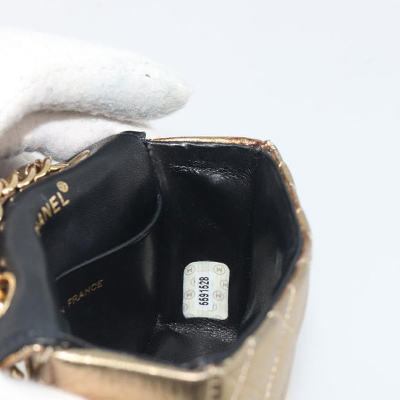 CHANEL Mini Mini Matelasse 10 Chain Hand Pouch Lamb Skin Gold CC Auth 193763A