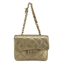 CHANEL Mini Mini Matelasse 10 Chain Hand Pouch Lamb Skin Gold CC Auth 193763A-2