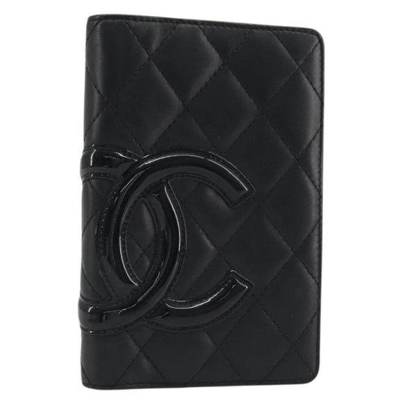 CHANEL Matelasse Cambon Line Day Planner Cover Leather Black CC Auth 193764M