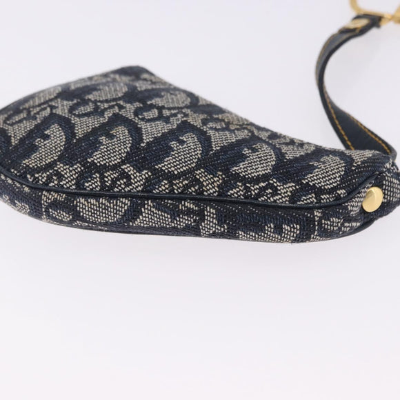 Christian Dior Trotter Canvas Saddle Coin Purse Navy Gold Auth 193769V