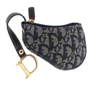 Christian Dior Trotter Canvas Saddle Coin Purse Navy Gold Auth 193769V-1