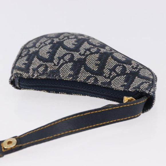 Christian Dior Trotter Canvas Saddle Coin Purse Navy Gold Auth 193769V