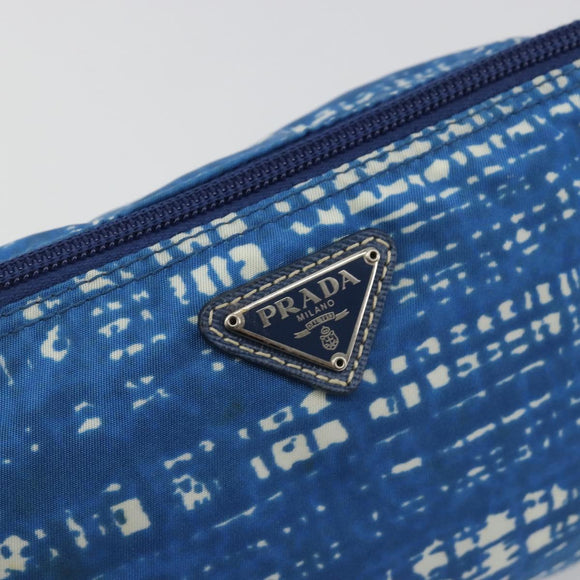 PRADA Pouch Nylon Blue Silver Auth 193770