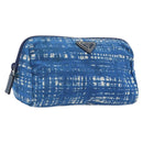 PRADA Pouch Nylon Blue Silver Auth 193770-1